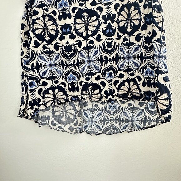 Rachel Zoe Womens Shirt 1X Linen Blend S/S Coastal Blue Paisley Beach Coastal - Picture 4 of 9